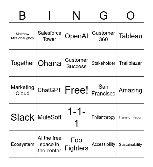 Benioff Bingo Card