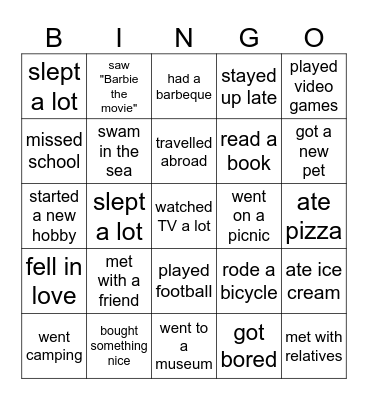 Summer holidays. Find someone who Bingo Card