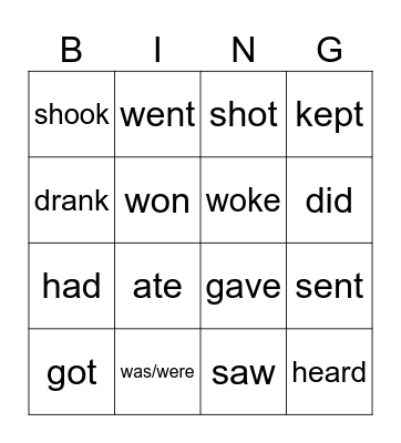 IRREGULAR VERBS - PAST SIMPLE Bingo Card