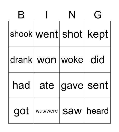 IRREGULAR VERBS - PAST SIMPLE Bingo Card