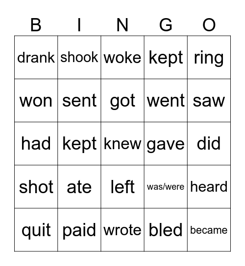 Irregular Verbs - Simple Past Bingo Card