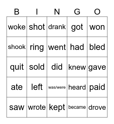Irregular Verbs - Simple Past Bingo Card