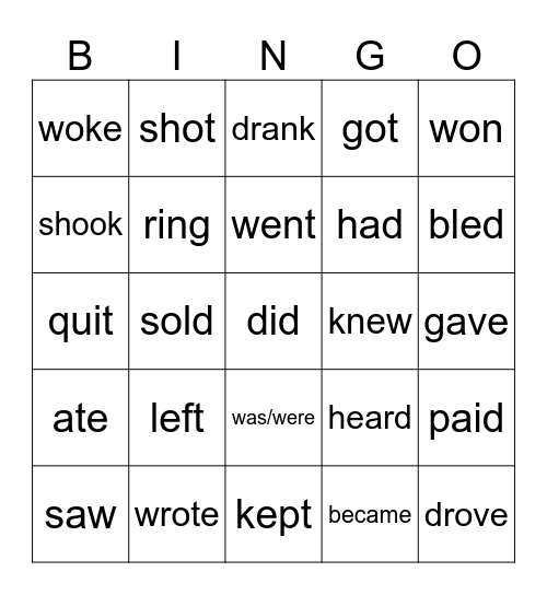 Irregular Verbs - Simple Past Bingo Card