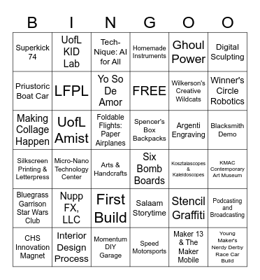 Louisville Maker's Faire 2023 Bingo Card