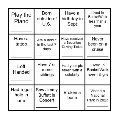 GET TO KNOW YOU BINGO Card