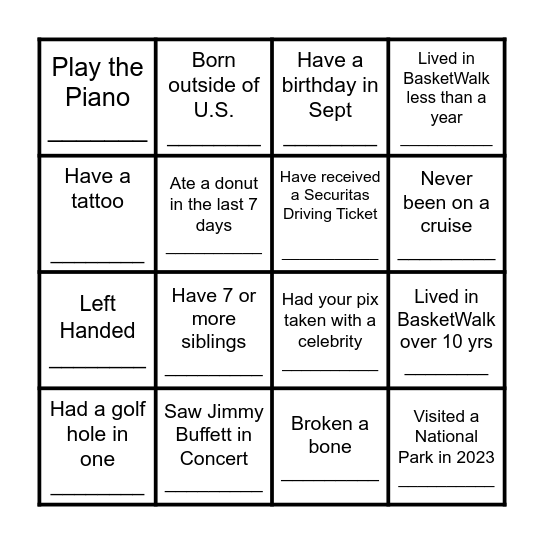 GET TO KNOW YOU BINGO Card