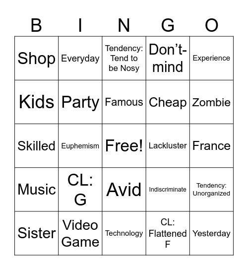 Untitled Bingo Card