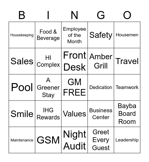 IHG BINGO Card