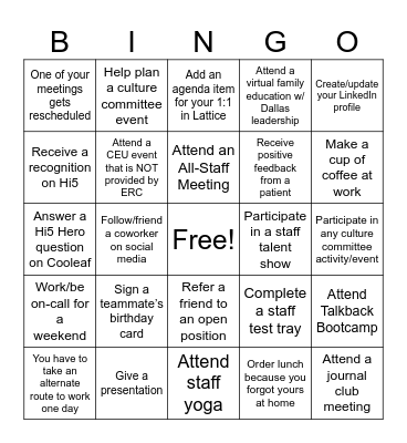Culture Committee Bingo Card