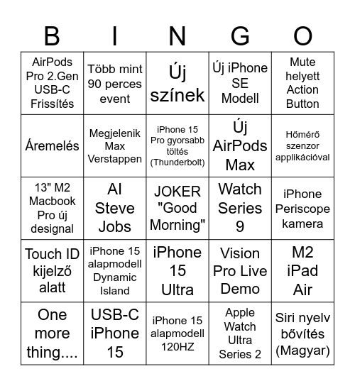Apple Even 2023 Bingo Card