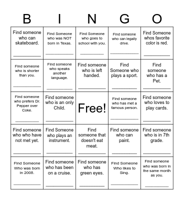 Find Someone Who Bingo Card