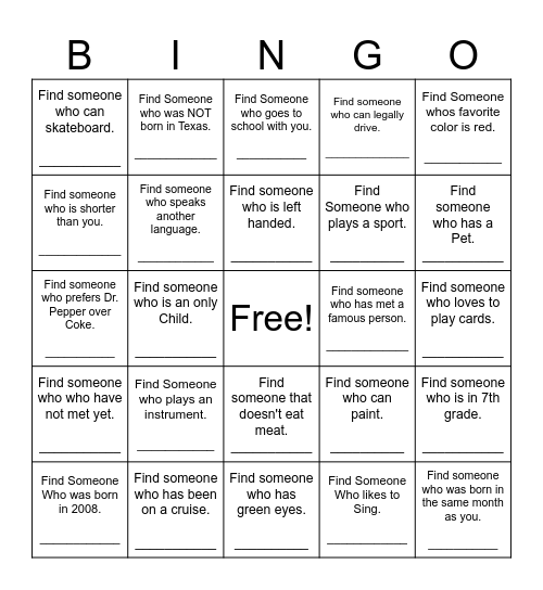 Find Someone Who Bingo Card