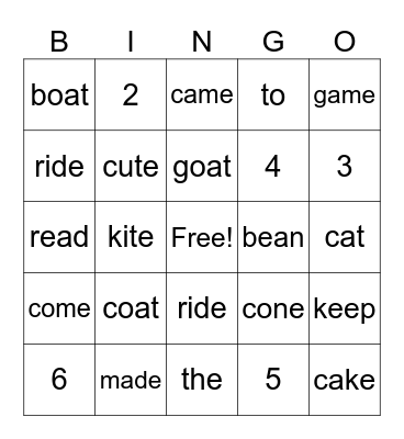 First Grade Spelling Bingo Card