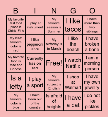 Who Am I? Bingo Card