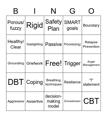 Therapy Terms Bingo Card