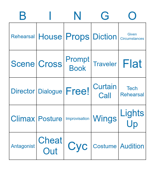 Theatre Vocabulary Bingo Card