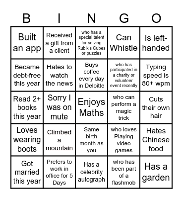 PERSON BINGO - I Bingo Card