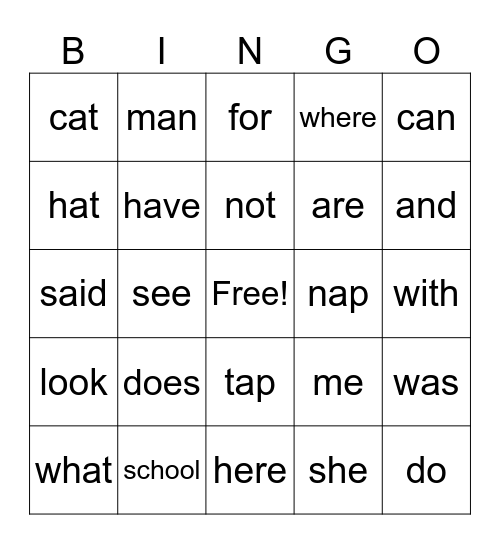 3rd & 4th week sight words Bingo Card