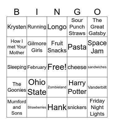 Hank & Feb. Birthdays :)  Bingo Card