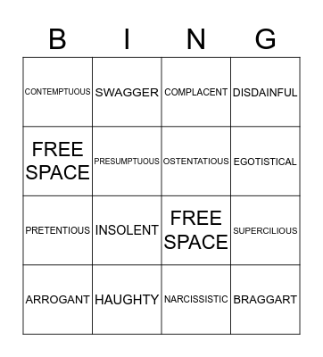 The High and Mighty: Words Relating to Feeling Superior Bingo Card