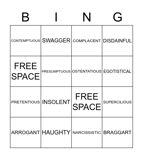 The High and Mighty: Words Relating to Feeling Superior Bingo Card