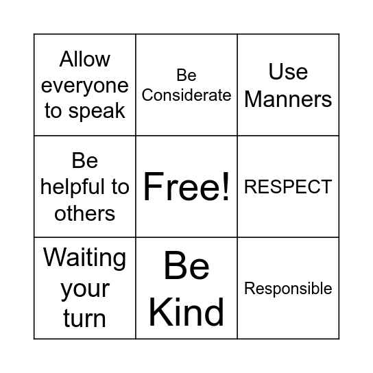 Respect Bingo Card