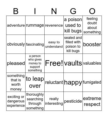 Vocabulary Bingo Card