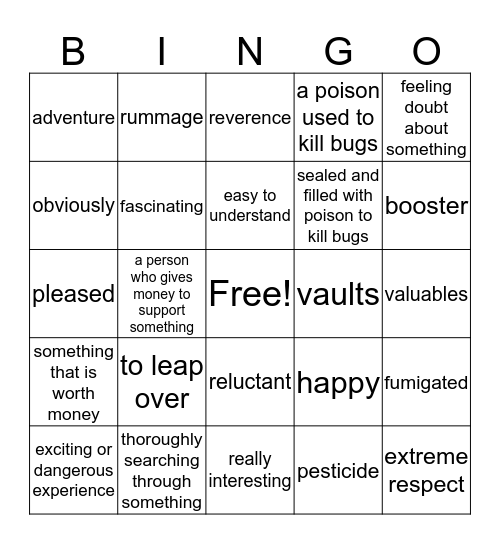 Vocabulary Bingo Card