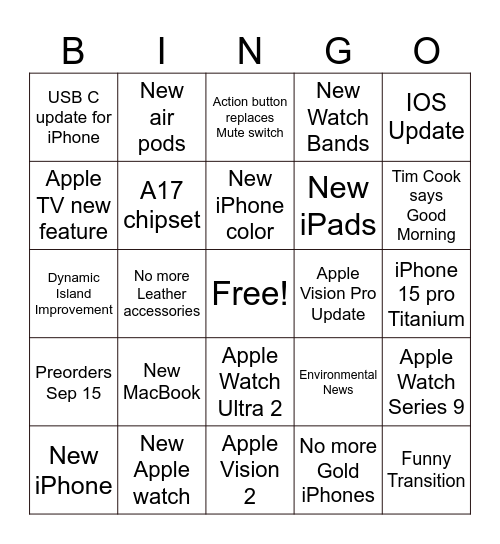 Apple Event Bingo Card