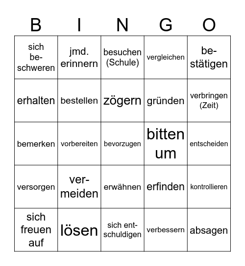 Verbs 1 Bingo Card