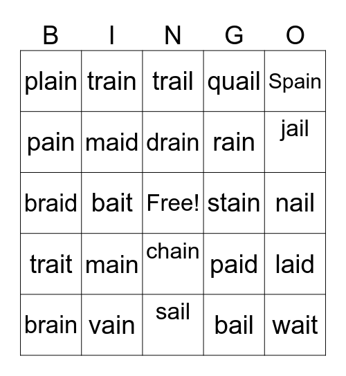 Vowel Teams Bingo Card