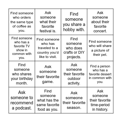 Meet and Greet Bingo Card