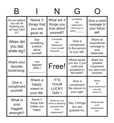 SELF-LOVE Bingo Card