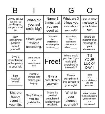 SELF-LOVE Bingo Card