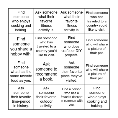 Meet and Greet Bingo Card