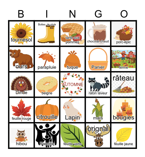 Automne Bingo Card