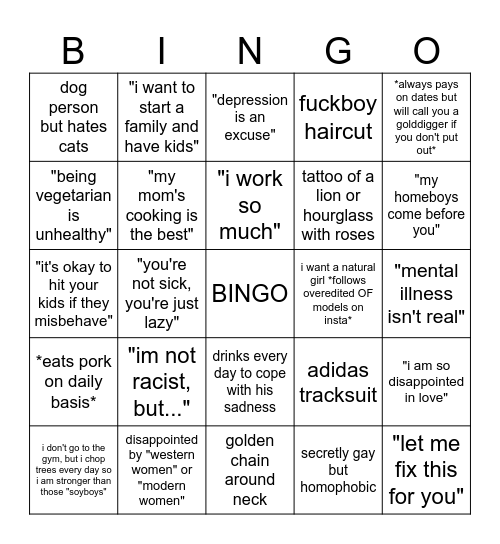 Eastern and Southern European guys <3 Bingo Card