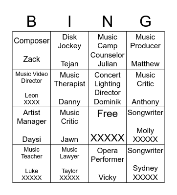 Careers in Music Bingo Card