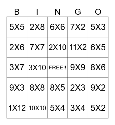 MULTIPLICATION FACTS Bingo Card