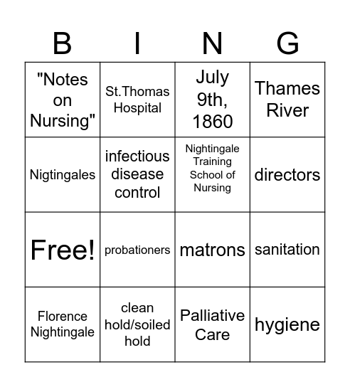 Nightingale Bingo Card