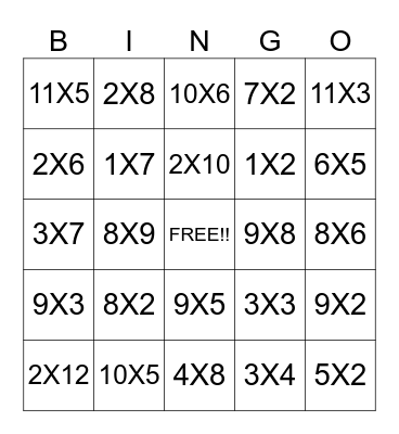 MULTIPLICATION FACTS Bingo Card