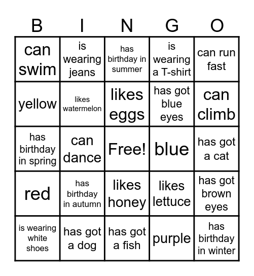 All about me Bingo Card