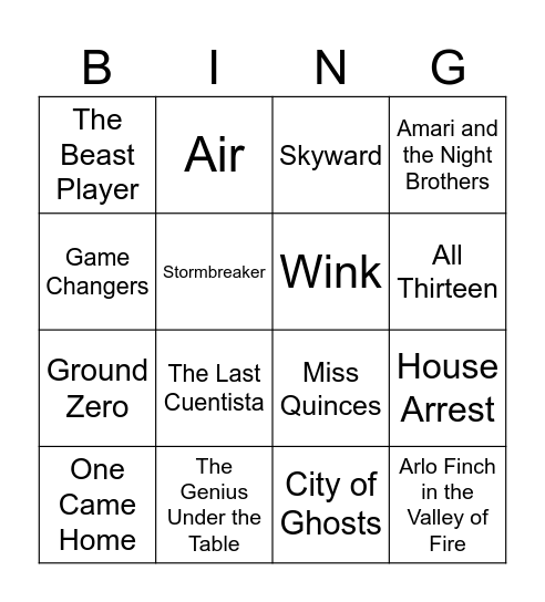 Battle of the Books Bingo Card