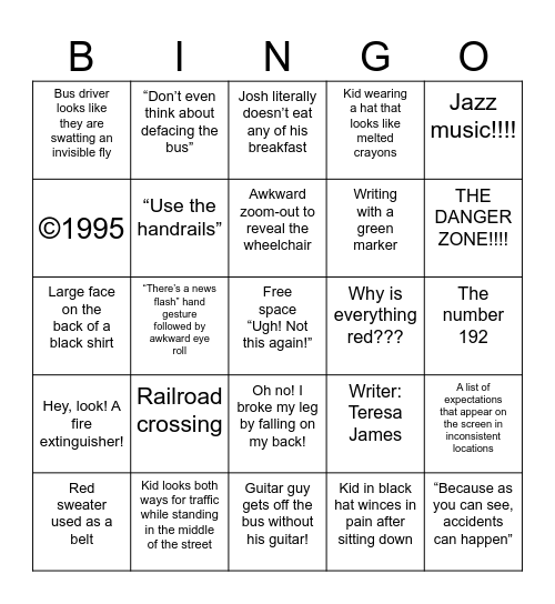 Bus Safety Bingo! Bingo Card