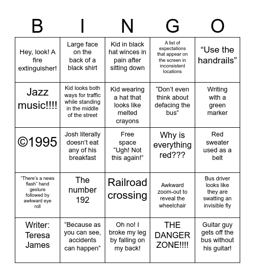 Bus Safety Bingo! Bingo Card