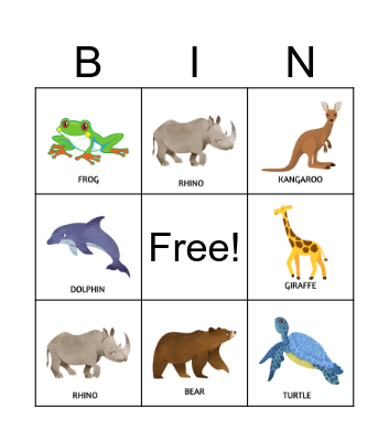 Wild Animals Bingo Card