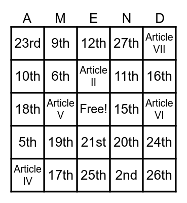 National Constitution Day Bingo Card