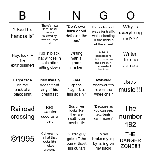 Bus Safety Bingo! Bingo Card