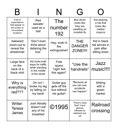 Bus Safety Bingo! Bingo Card