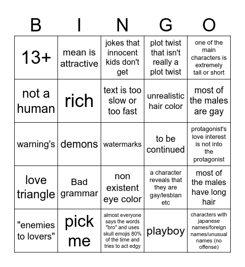 GL-Mini movie BINGO! Bingo Card